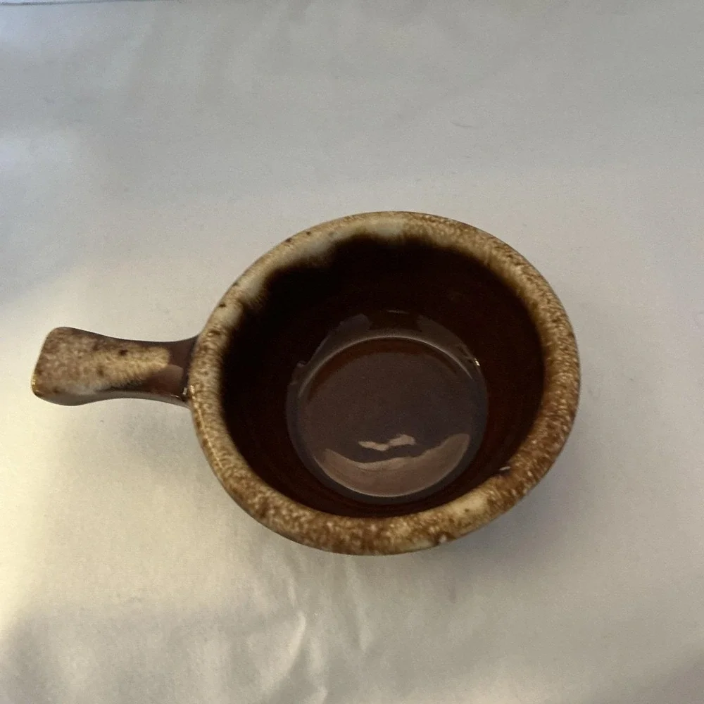 Vtg HULL USA Pottery Brown Drip Glaze Handled CHILI SOUP BOWL   Oven Proof